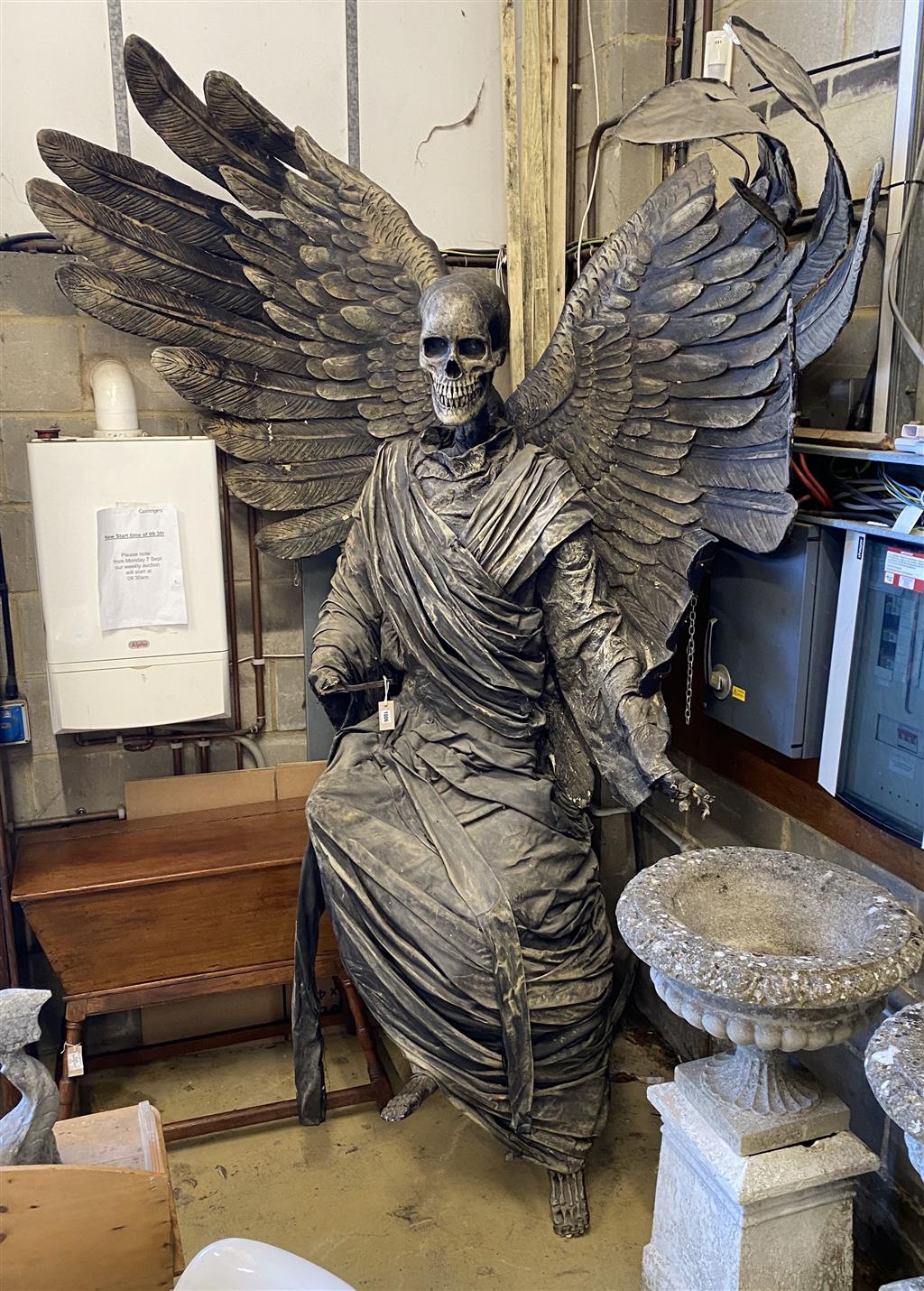 A composition and fabric theatrical figure The Angel of Death formerly modelled for Glyndebourne opera house and then in residence